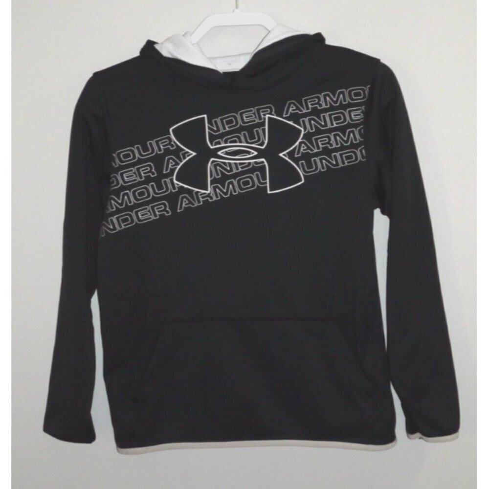 UNDER ARMOUR ColdGear black & white lightweight hoodie fleece lined YOUTH XL